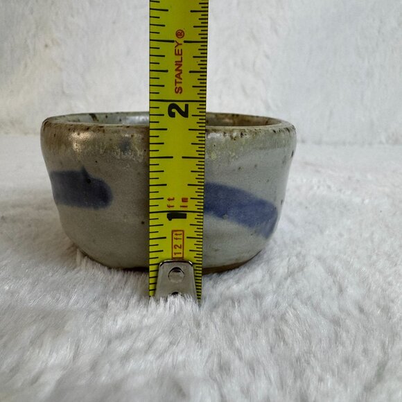 Artisan Studio Pottery Stoneware small Bowl Signed Blue & Gray Glaze Design - Picture 6 of 6
